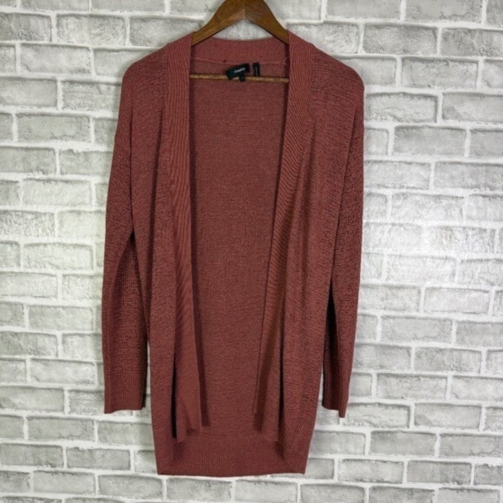Theory Womens Rustic Pink Acrylic Knit Open Duster Cardigan Sweater OS Petite